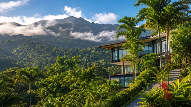 Costa Rica — modern building nestled in lush tropical mountains